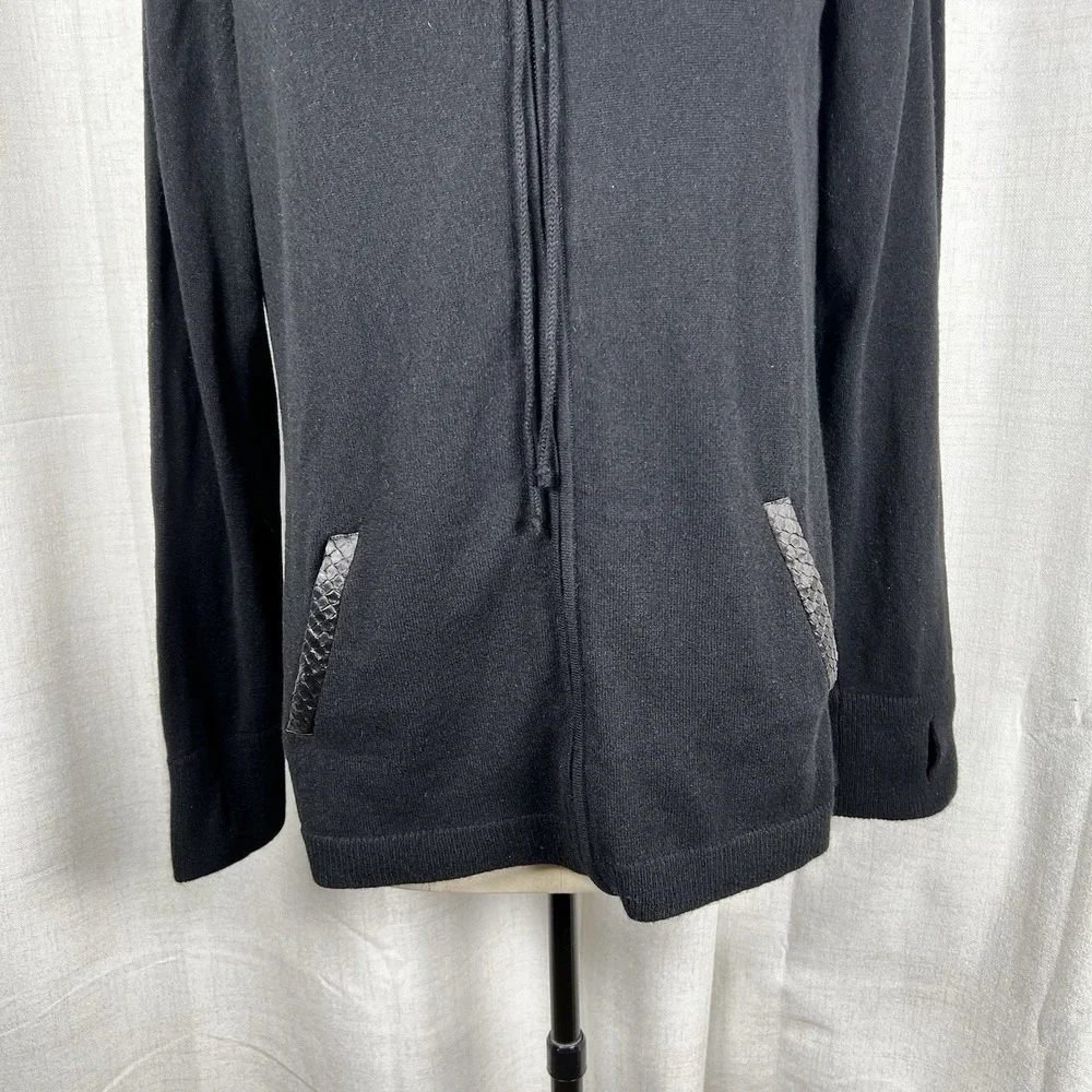 Hale Harden Cashmere Zip Up Hoodie Women's Large Black Quiet Luxury Calf Leather